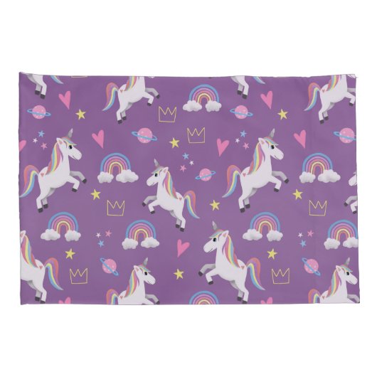 少女たちかわいい紫の一角獣のレインボー&ネームキッズ 枕カバー (裏面-右)