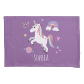少女たちかわいい紫の一角獣のレインボー&ネームキッズ 枕カバー (正面左)
