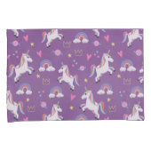 少女たちかわいい紫の一角獣のレインボー&ネームキッズ 枕カバー (正面右)