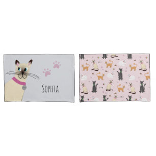 少女たちがかわいいシャム猫の手足を描いて子どもに 枕カバー