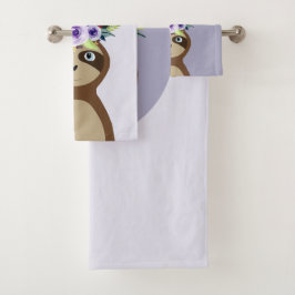 少女たちがかわいいナマケモノの水彩花と名前 バスタオルセット