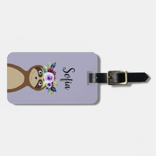 少女たちがかわいいナマケモノの水彩花と名前 ラゲッジタグ (正面横)
