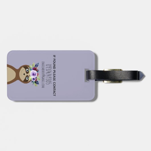 少女たちがかわいいナマケモノの水彩花と名前 ラゲッジタグ (裏面横)