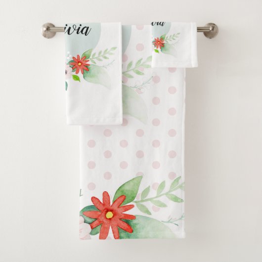 少女たちがかわいいフローラ水彩の花とネームキッズ バスタオルセット (インサイチュ)