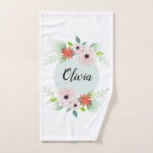 少女たちがかわいいフローラ水彩の花とネームキッズ バスタオルセット (ハンドタオル)