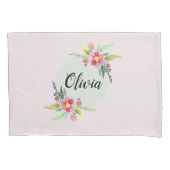 少女たちがかわいい春の植物の花とネームキッズ 枕カバー (正面左)