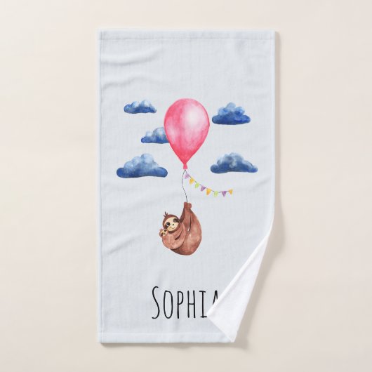 少女たちがかわいい水彩のナマケモノと子どもたちの名前 バスタオルセット (ハンドタオル)