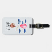 少女たちがかわいい水彩のナマケモノと子どもたちの名前 ラゲッジタグ (正面横)