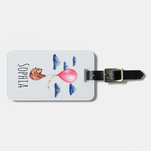 少女たちがかわいい水彩のナマケモノと子どもたちの名前 ラゲッジタグ (正面横)