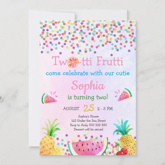 少女たちが2歳の誕生日を迎える熱帯のかわいい 招待状 (正面)