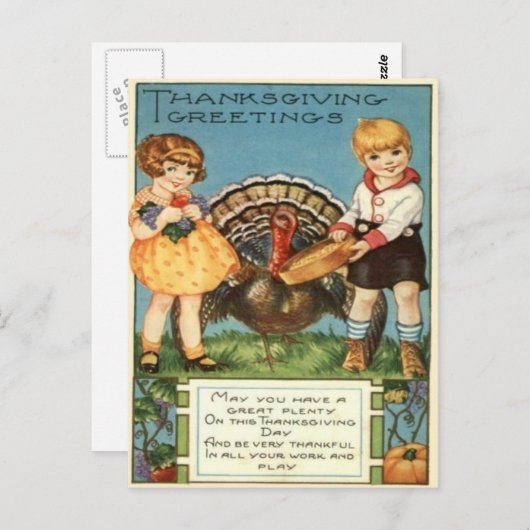 少女たちによる七面鳥の餌付け ポストカード (正面/裏面)