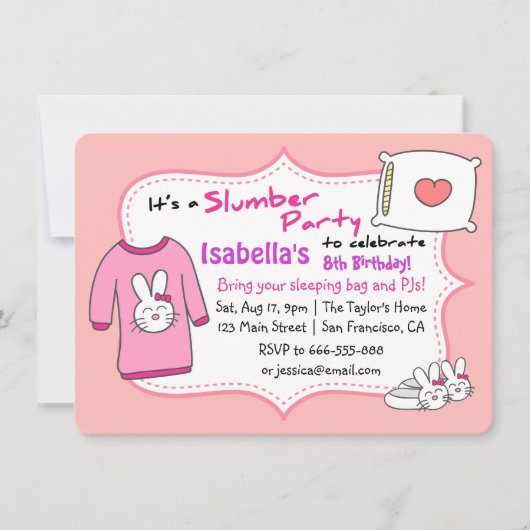 少女たちの眠りの誕生日パーティー、そりの上のパジャマ 招待状 (正面)