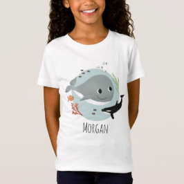 . .少女たちモダンがかわいい青い海クジラと魚 Tシャツ