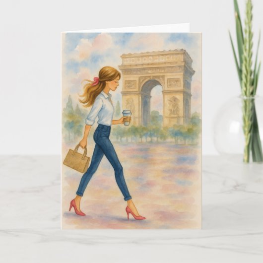 少女と凱旋門 パリの情景 カード (正面)
