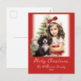 少女と子犬のクリスマスフォトポストカード シーズンポストカード