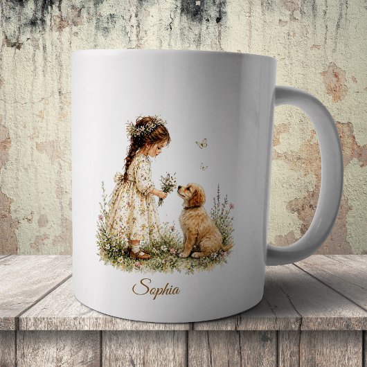 少女と子犬 コーヒーマグカップ