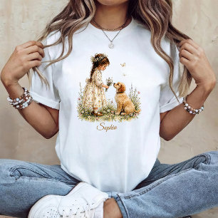 少女と子犬 Tシャツ