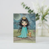 少女と彼女の猫のかわいいプリンセスファンタジーアート ポストカード (スタンド正面)