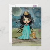 少女と彼女の猫のかわいいプリンセスファンタジーアート ポストカード (正面/裏面)
