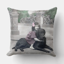 少女と愛犬 クッション