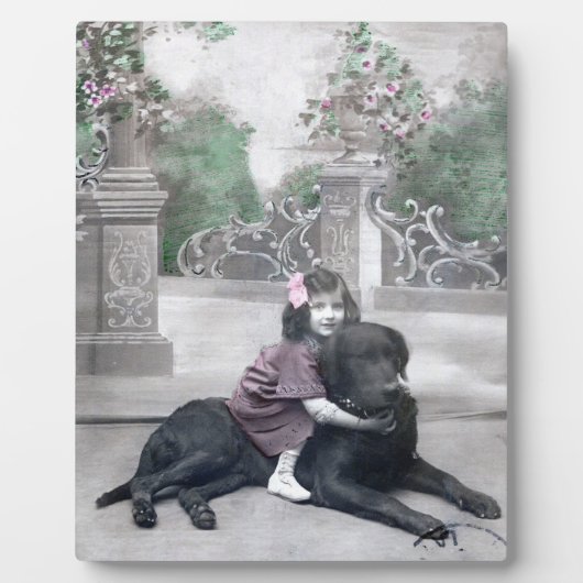 少女と愛犬 フォトプラーク (正面)