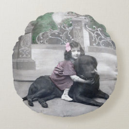 少女と愛犬 ラウンドクッション