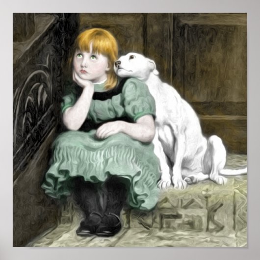 少女と愛犬 ヴィクトリア朝絵画 ポスター (正面)