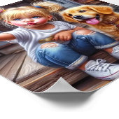 少女と犬の自撮り壁のポスター ポスター (角)