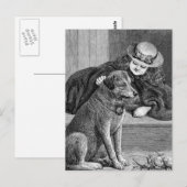 「少女と犬」ヴィンテージイラスト ポストカード (正面/裏面)