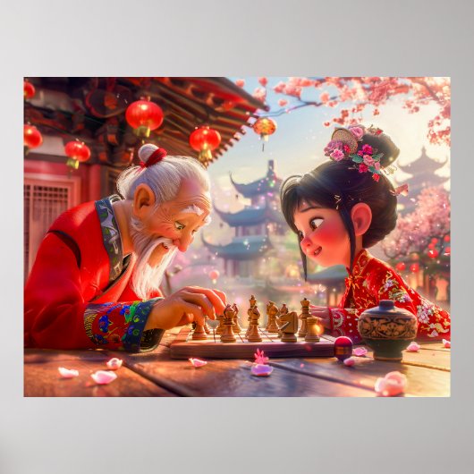 少女と祖父が現代のチェスをプレイ ポスター (正面)