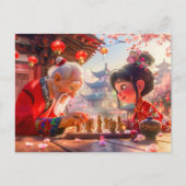少女と祖父のモダンチェス シーズンポストカード (正面)
