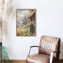 少女と花の国の風景 | 水彩画 キャンバスプリント