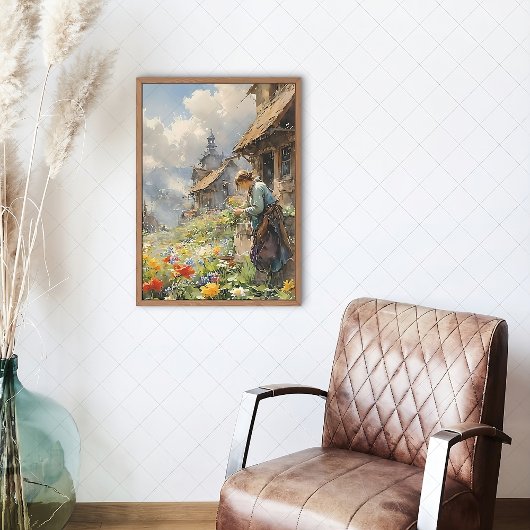 少女と花の国の風景 | 水彩画 キャンバスプリント