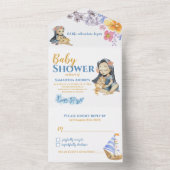 少女と赤ちゃん動物の野生のベビーシャワー オールインワン招待状 (内側)