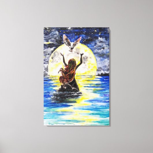少女と鳥の自由 キャンバスプリント - 絵画 (正面)