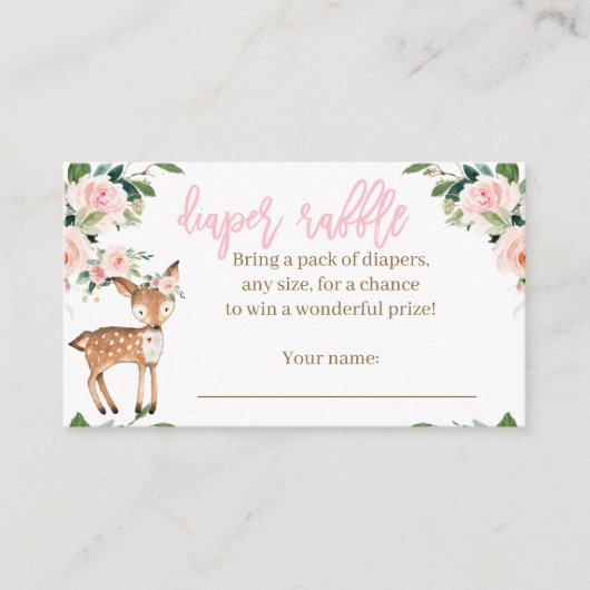 少女のためのウッドランド動物おむつラッフルカード エンクロージャーカード (正面)