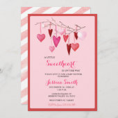 少女のためのピンクの恋人のバレンタインデーシャワー 招待状 (正面/裏面)