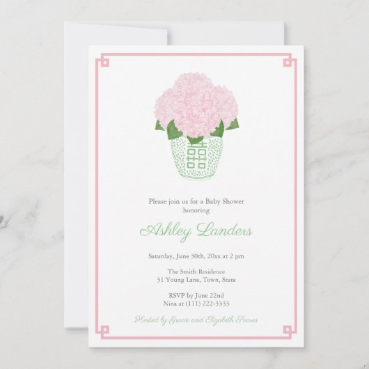 少女のための大千年紀ピンクと緑の赤ちゃんシャワー 招待状 (正面)