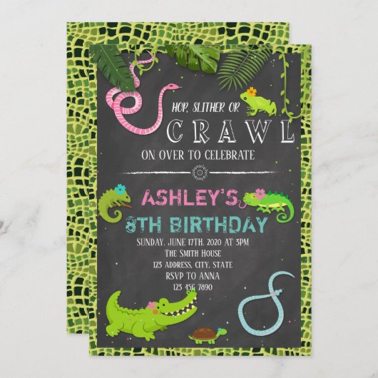 少女のは虫の誕生日パーティーの招待 招待状 (正面/裏面)