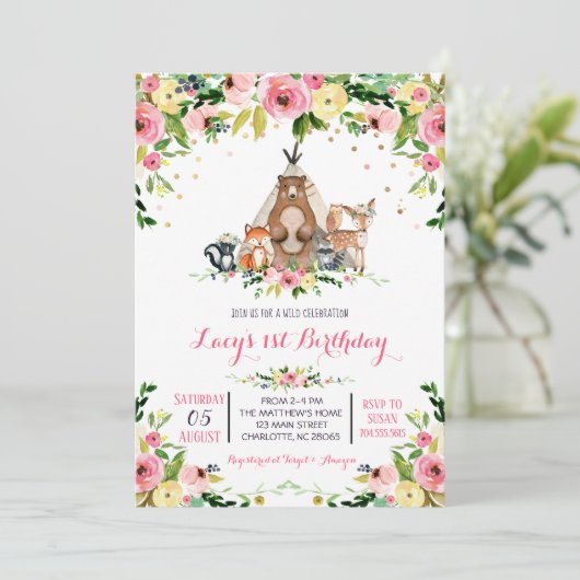 少女のウッドランドの誕生日の招待状 招待状 (スタンド正面)