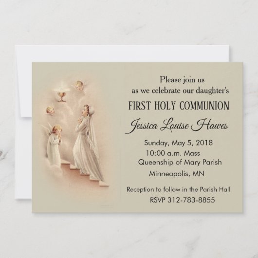 少女のカトリック初聖体拝領招待状 招待状 (正面)