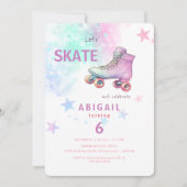 少女のカラフルなローラースケートの誕生日パーティー 招待状 (正面)