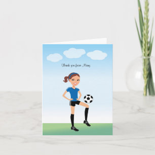 少女のサッカーフォールディングカード サンキューカード