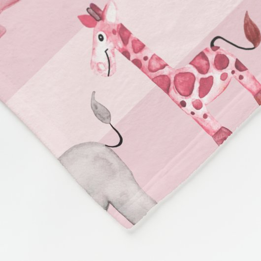 少女のピンクのサファストライプのリ動物が子どもの名前を付ける フリースブランケット (角)