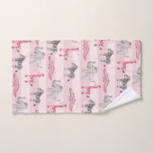 少女のピンクのサファリ動物の柄と子どもの名前 バスタオルセット (ハンドタオル)