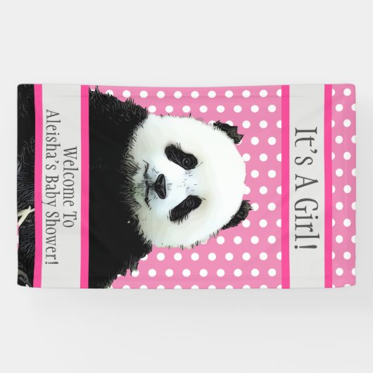 少女のピンクのベビーシャワーパンダベアカワイト 横断幕 (横)