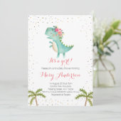 少女のピンク恐竜のベビーシャワー招待状 招待状 (スタンド正面)