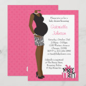 少女のピンク·ゼブラのためのアフリカ系アメリカ人のベビーシャワー 招待状 (正面/裏面)