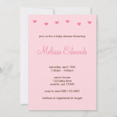 少女のベビーシぶら下がったャワーの淡いピンクのハート 招待状 (正面)