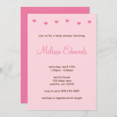 少女のベビーシぶら下がったャワーの淡いピンクのハート 招待状 (正面/裏面)